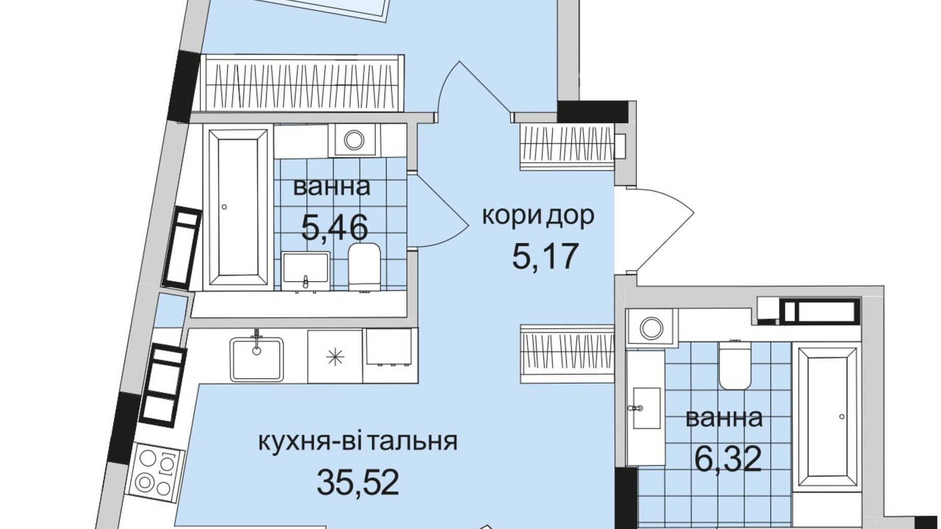 Планування 2-кімнатної квартири в ЖК Park Lake City Vita 69.08 м², фото 223676