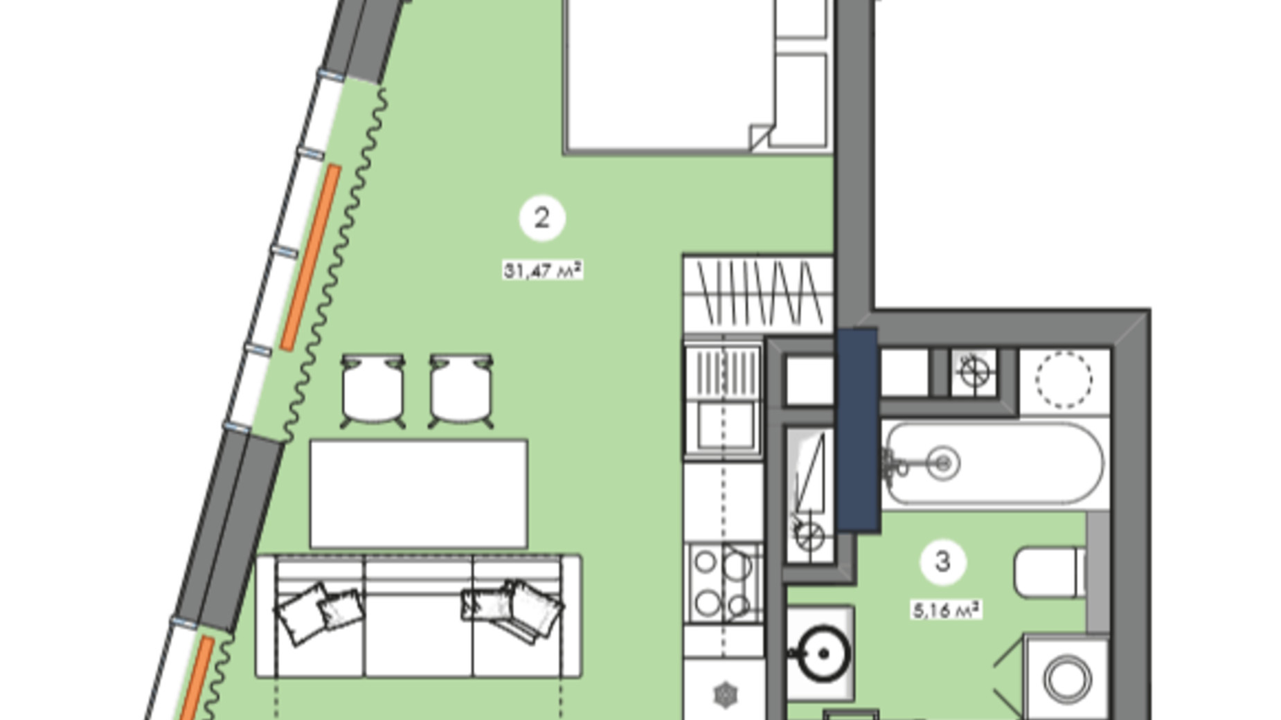 Планування 1-кімнатної квартири в ЖК Метрополіс 40.48 м², фото 223680