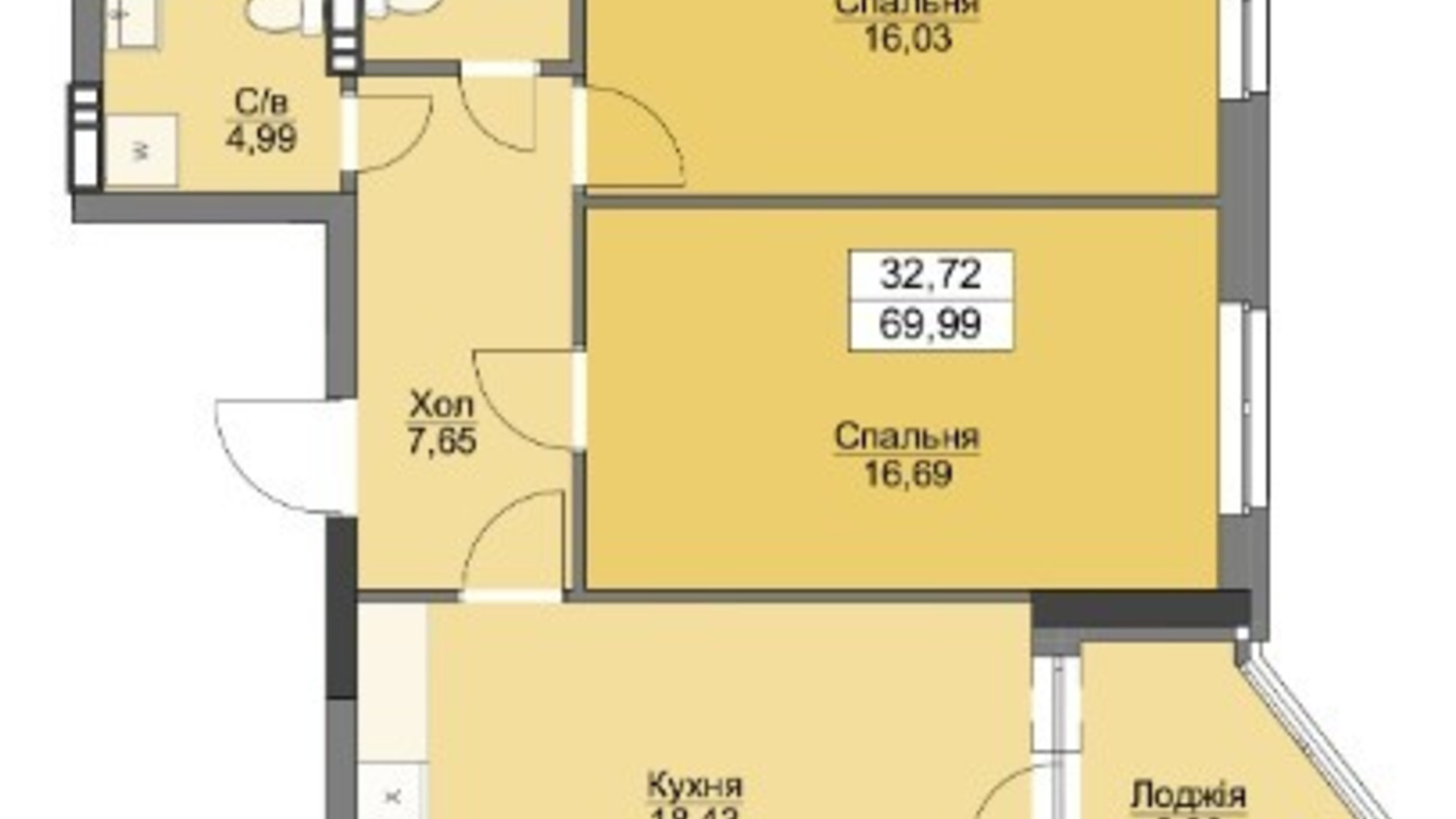 Планировка 2-комнатной квартиры в ЖК Vyshgorod Plaza 69.99 м², фото 223710