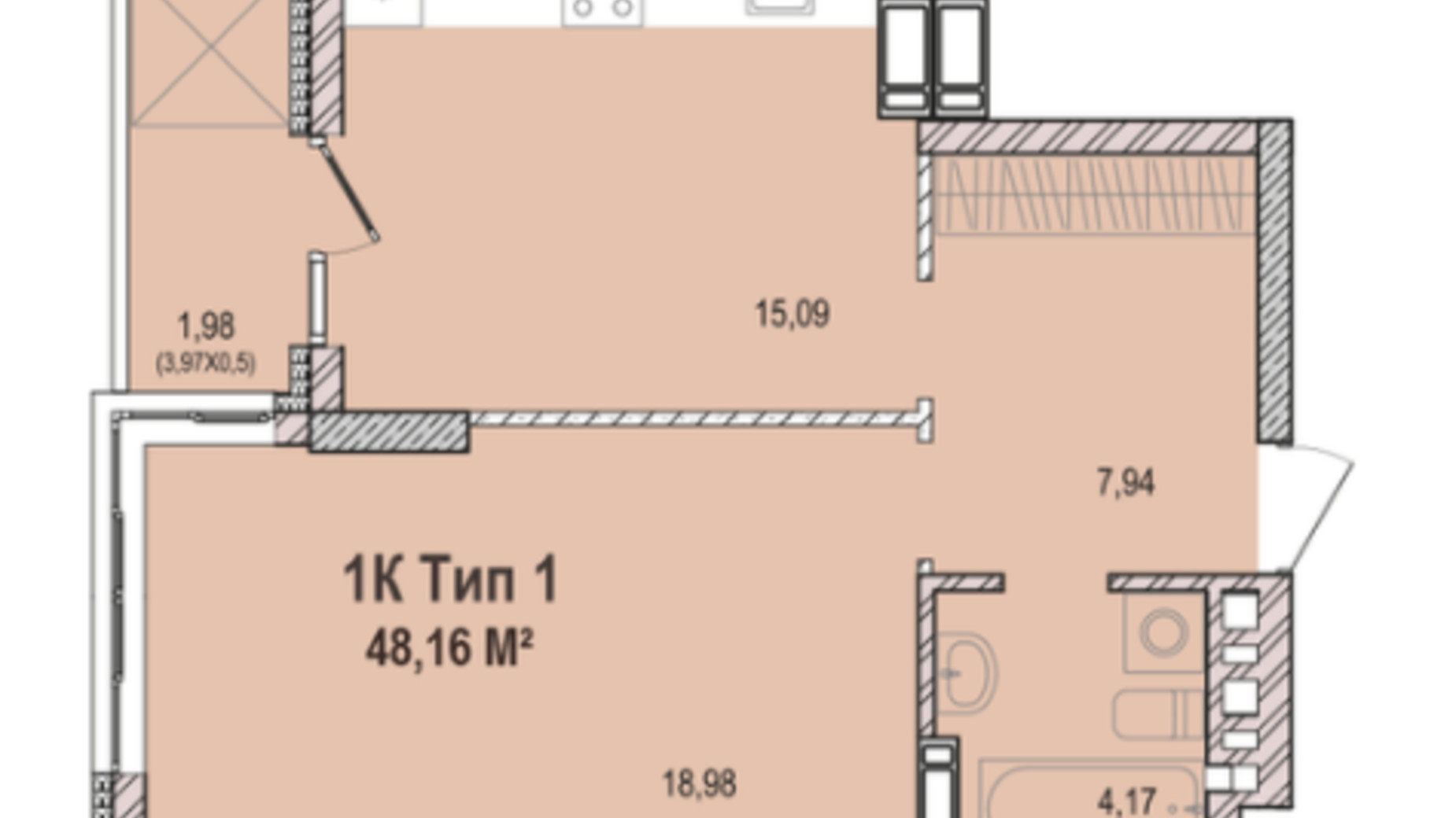 Планировка 1-комнатной квартиры в ЖК Krona Park 2 68.85 м², фото 223767