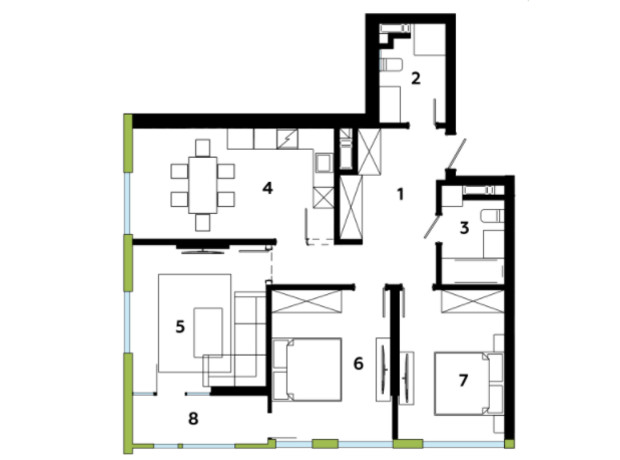 ЖК Madison Gardens: планування 3-кімнатної квартири 86.45 м²