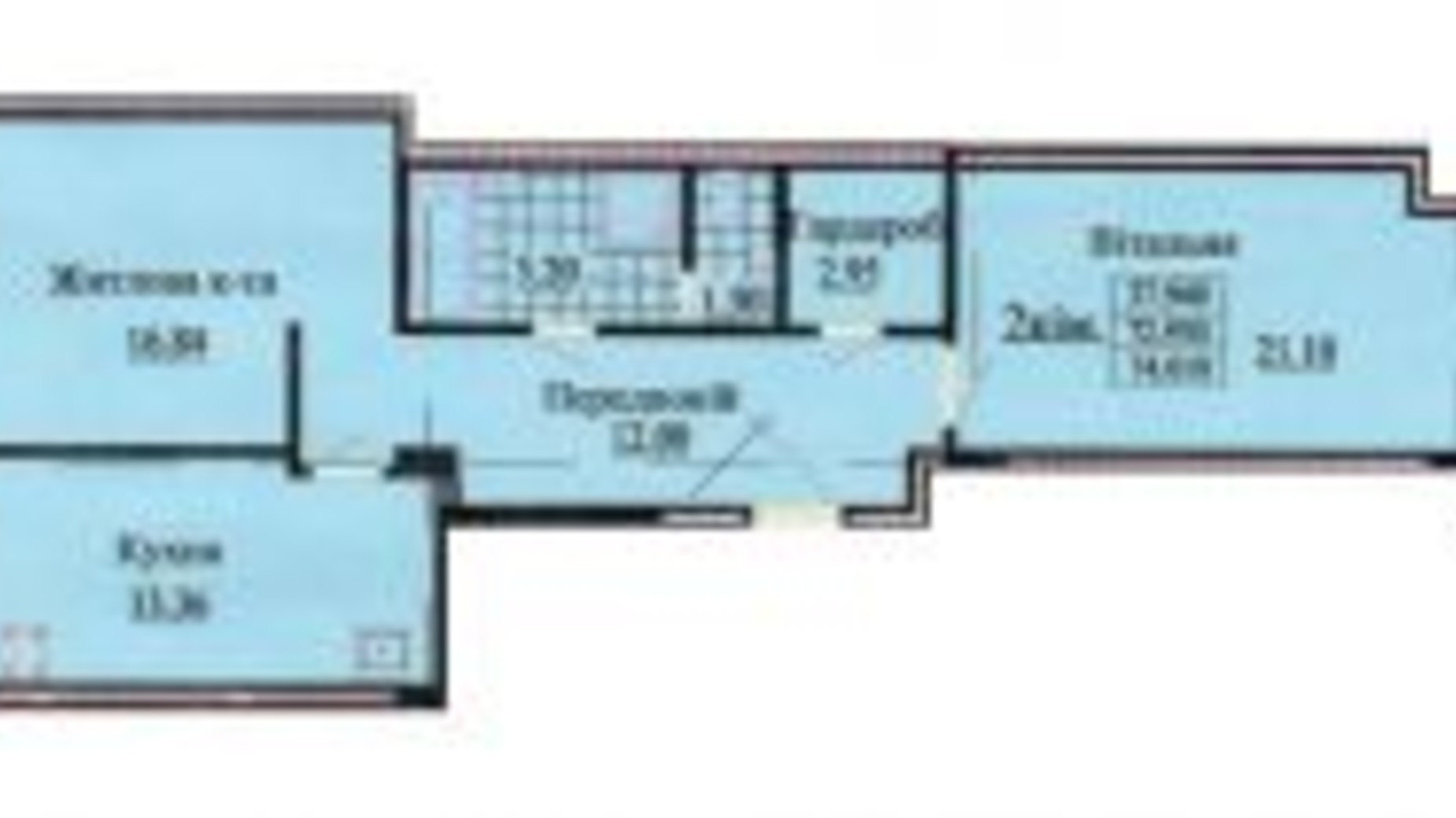 Планування 2-кімнатної квартири в ЖК вул. Роксолани, 16 74.2 м², фото 223954