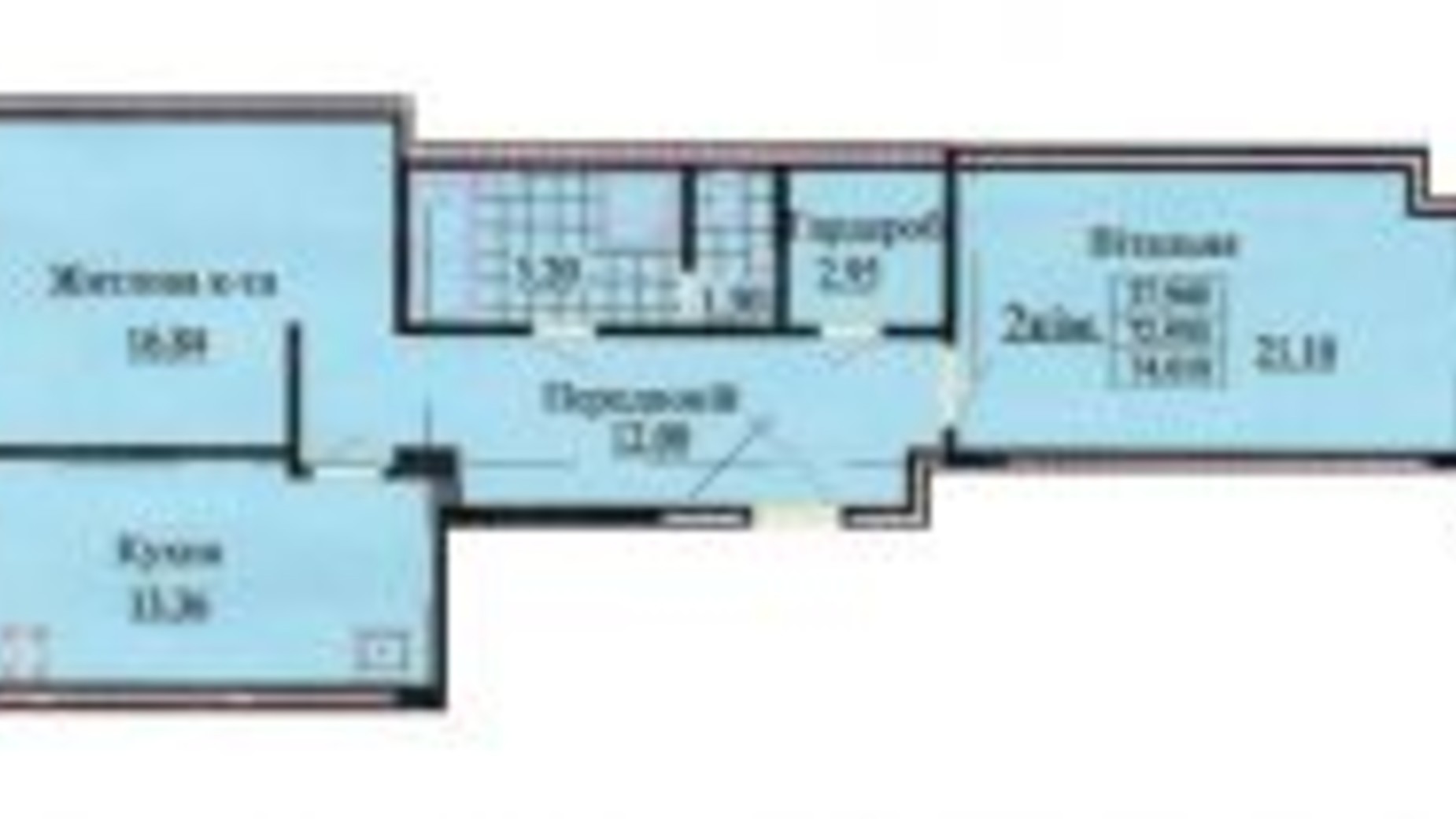 Планировка 2-комнатной квартиры в ЖК ул. Роксоланы, 16 74.2 м², фото 223954