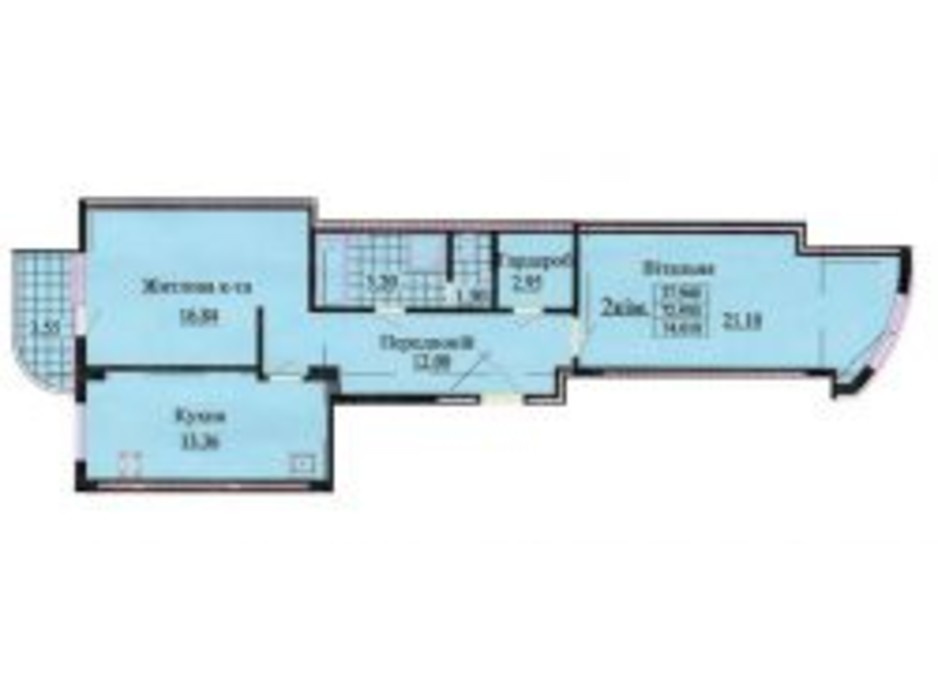 Планировка 2-комнатной квартиры в ЖК ул. Роксоланы, 16 74.2 м², фото 223954 Планировка 2-комнатной квартиры в ЖК ул. Роксоланы, 16 74.2 м², фото 223954