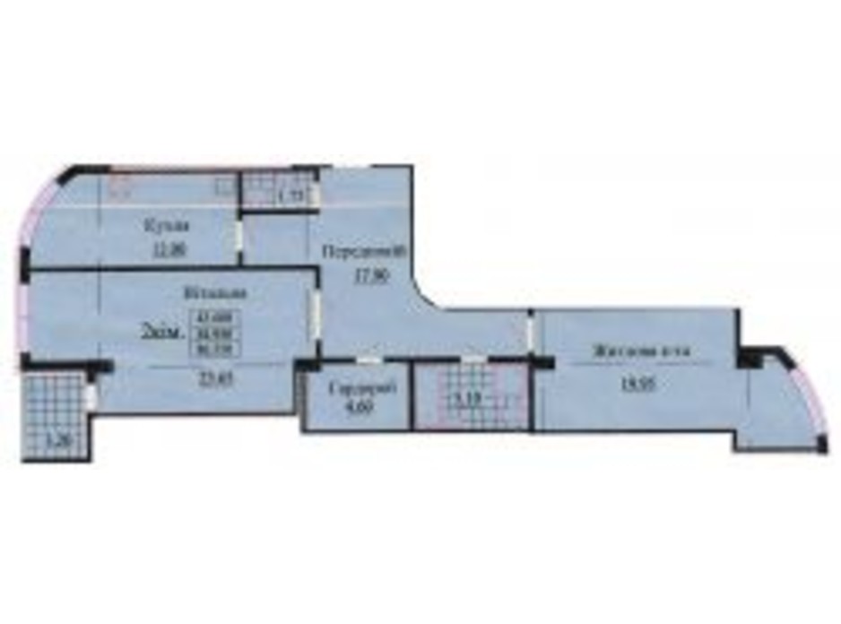 Планировка 2-комнатной квартиры в ЖК ул. Роксоланы, 16 86.3 м², фото 223966 Планировка 2-комнатной квартиры в ЖК ул. Роксоланы, 16 86.3 м², фото 223966