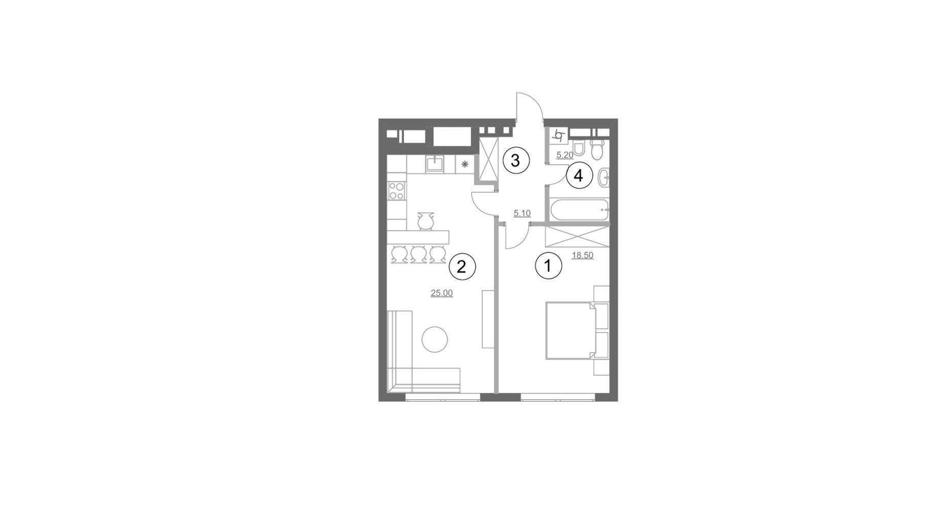 Планировка 1-комнатной квартиры в ЖК Greenville Park 55.41 м², фото 224030