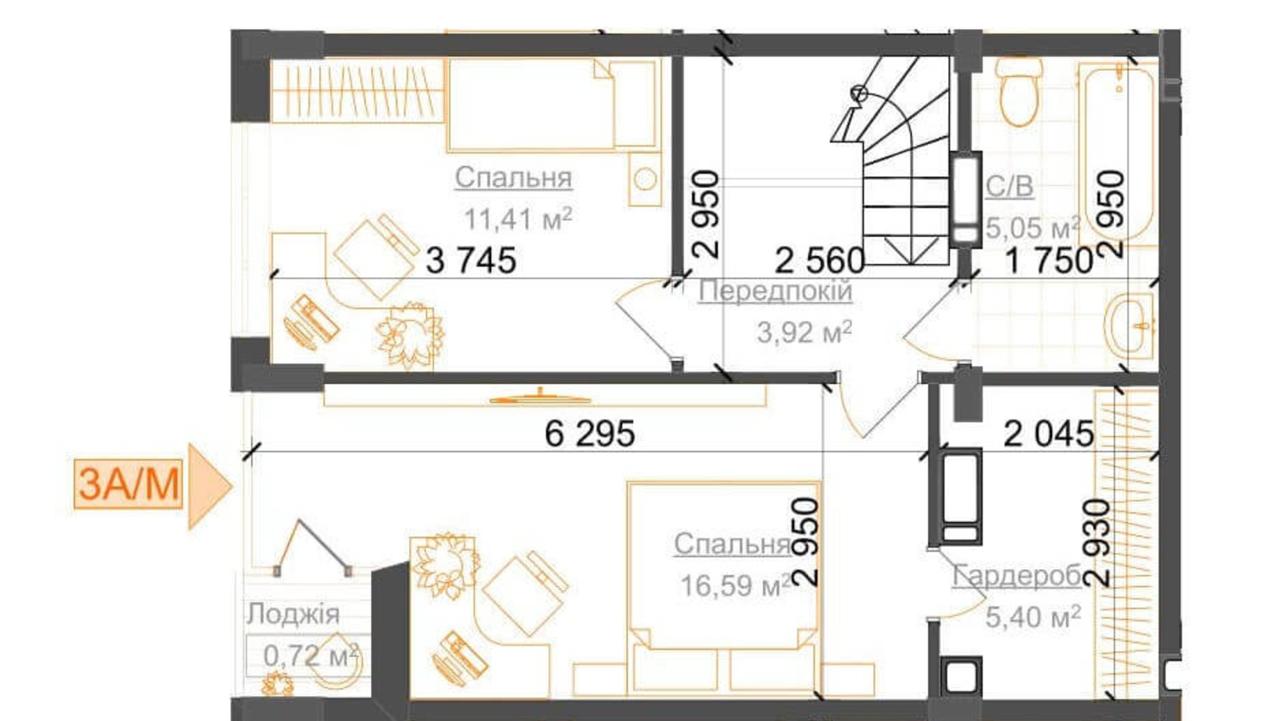 Планування 2-кімнатної квартири в ЖК Гостомель Residence 77.35 м², фото 224070