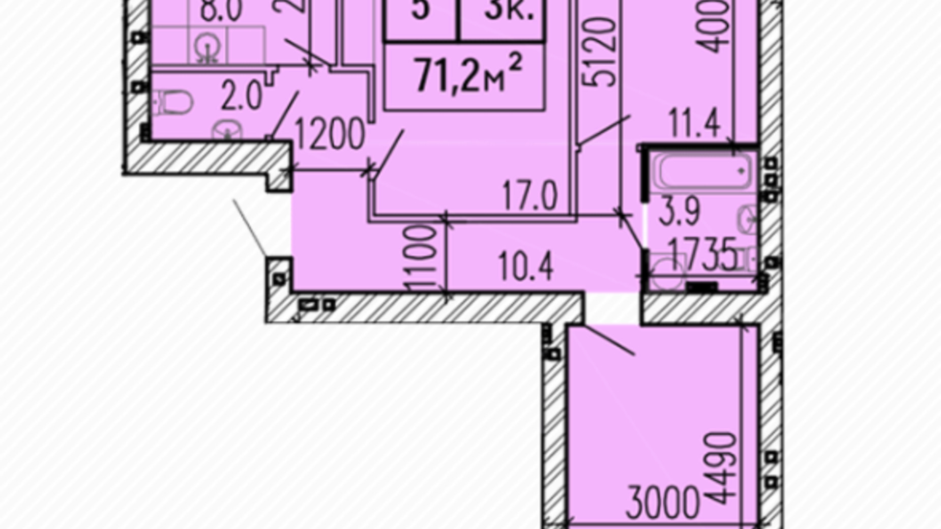 Планування 3-кімнатної квартири в ЖК Затишний 71.2 м², фото 224147