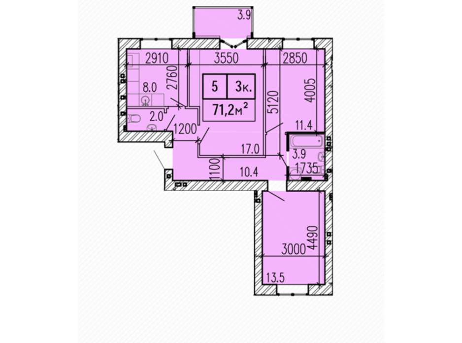 Планування 3-кімнатної квартири в ЖК Затишний 71.2 м², фото 224147 Планування 3-кімнатної квартири в ЖК Затишний 71.2 м², фото 224147