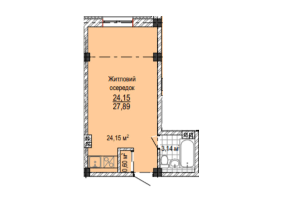 Планировка 1-комнатной квартиры в ЖК Надия 26 м², фото 224151 Планировка 1-комнатной квартиры в ЖК Надия 26 м², фото 224151