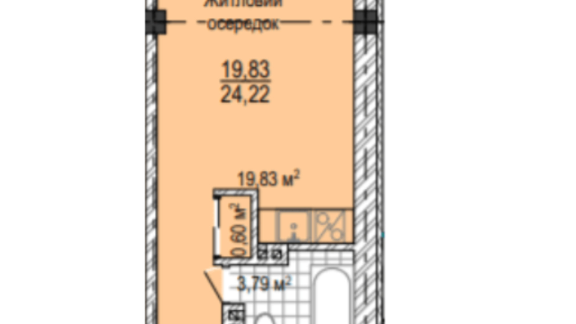 Планировка 1-комнатной квартиры в ЖК Надия 25.6 м², фото 224160