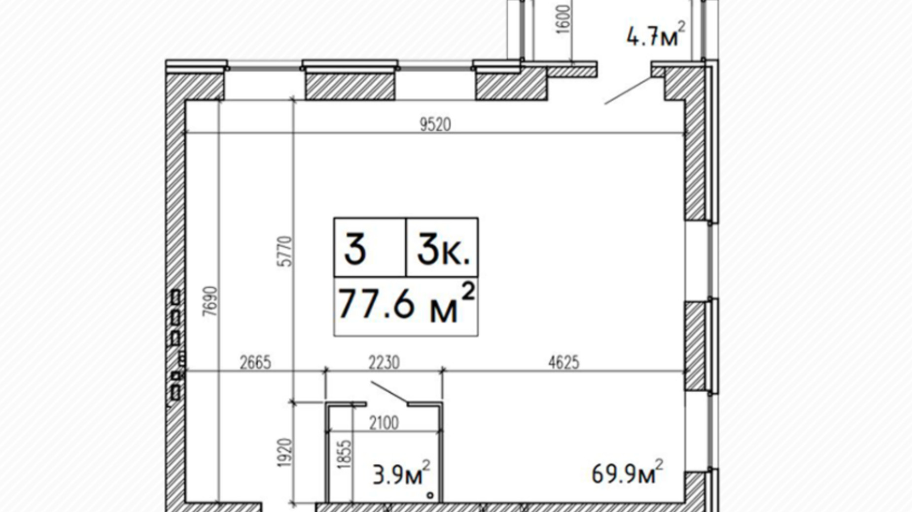 Планировка 3-комнатной квартиры в ЖК Suncity 77.6 м², фото 224162