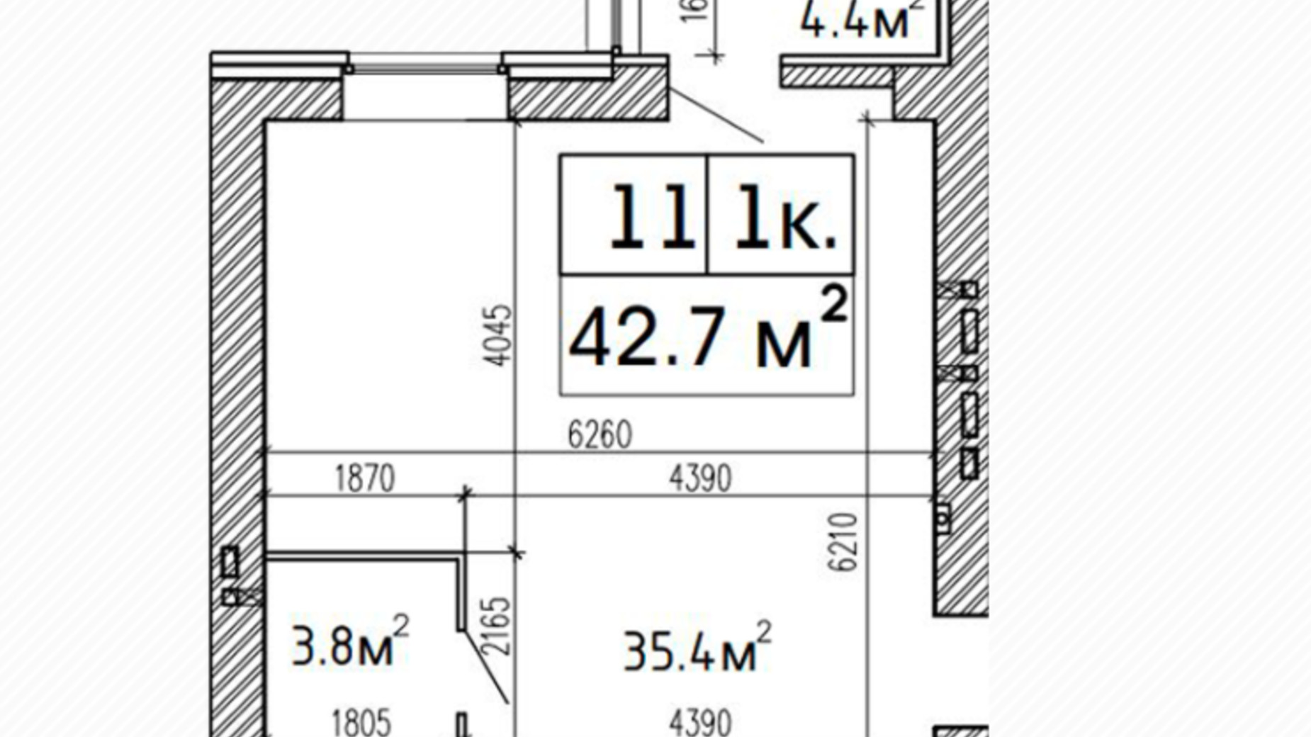 Планировка 1-комнатной квартиры в ЖК Suncity 42.7 м², фото 224166