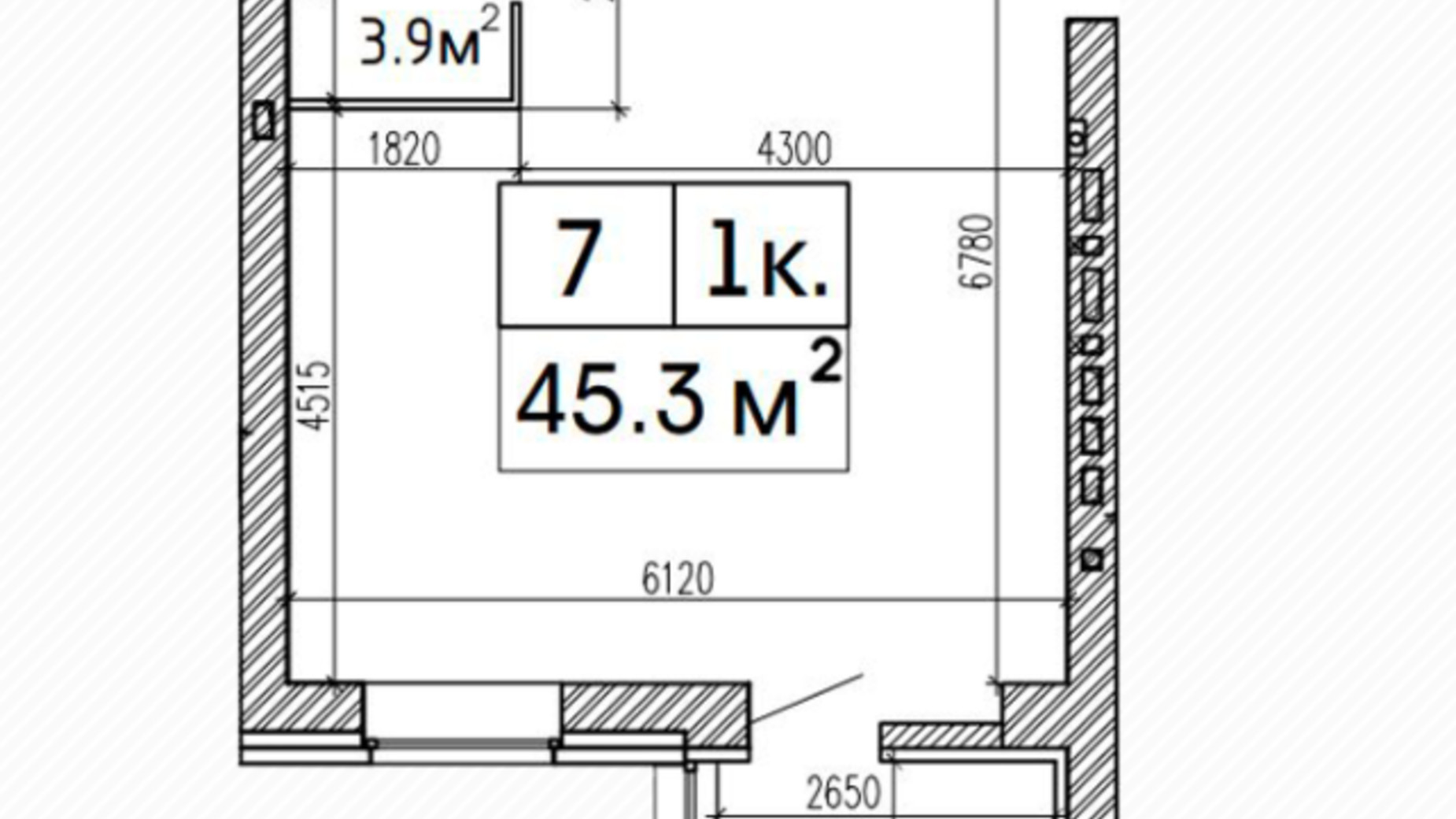 Планування 1-кімнатної квартири в ЖК Suncity 45.3 м², фото 224167