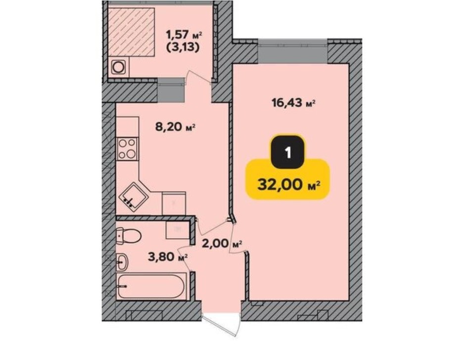 Планування 1-кімнатної квартири в ЖК Студентський 32 м², фото 224176 Планування 1-кімнатної квартири в ЖК Студентський 32 м², фото 224176