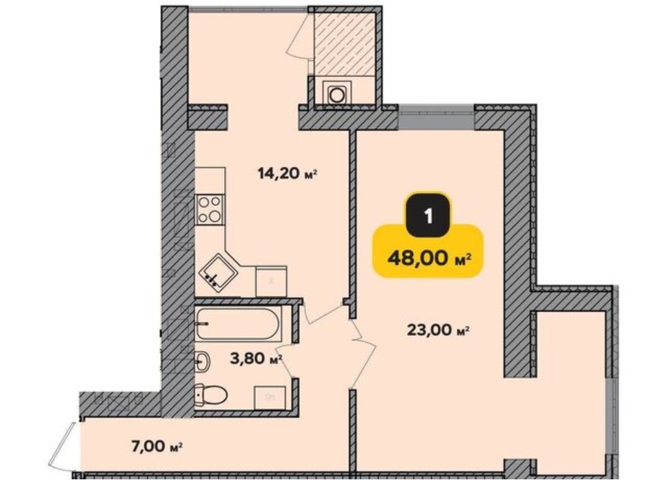 Планування 1-кімнатної квартири в ЖК Студентський 48 м², фото 224177 Планування 1-кімнатної квартири в ЖК Студентський 48 м², фото 224177