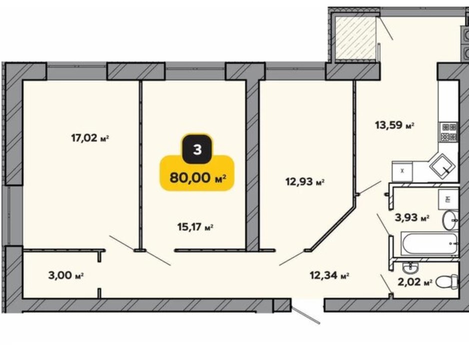 Планировка 3-комнатной квартиры в ЖК Студенческий 80 м², фото 224180 Планировка 3-комнатной квартиры в ЖК Студенческий 80 м², фото 224180