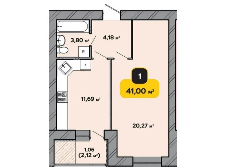 Планування 1-кімнатної квартири в ЖК Студентський 41 м², фото 224181 Планування 1-кімнатної квартири в ЖК Студентський 41 м², фото 224181