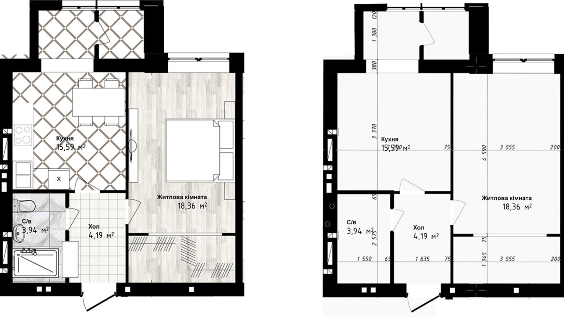 Планування 1-кімнатної квартири в ЖК Sea Town 42.08 м², фото 224225