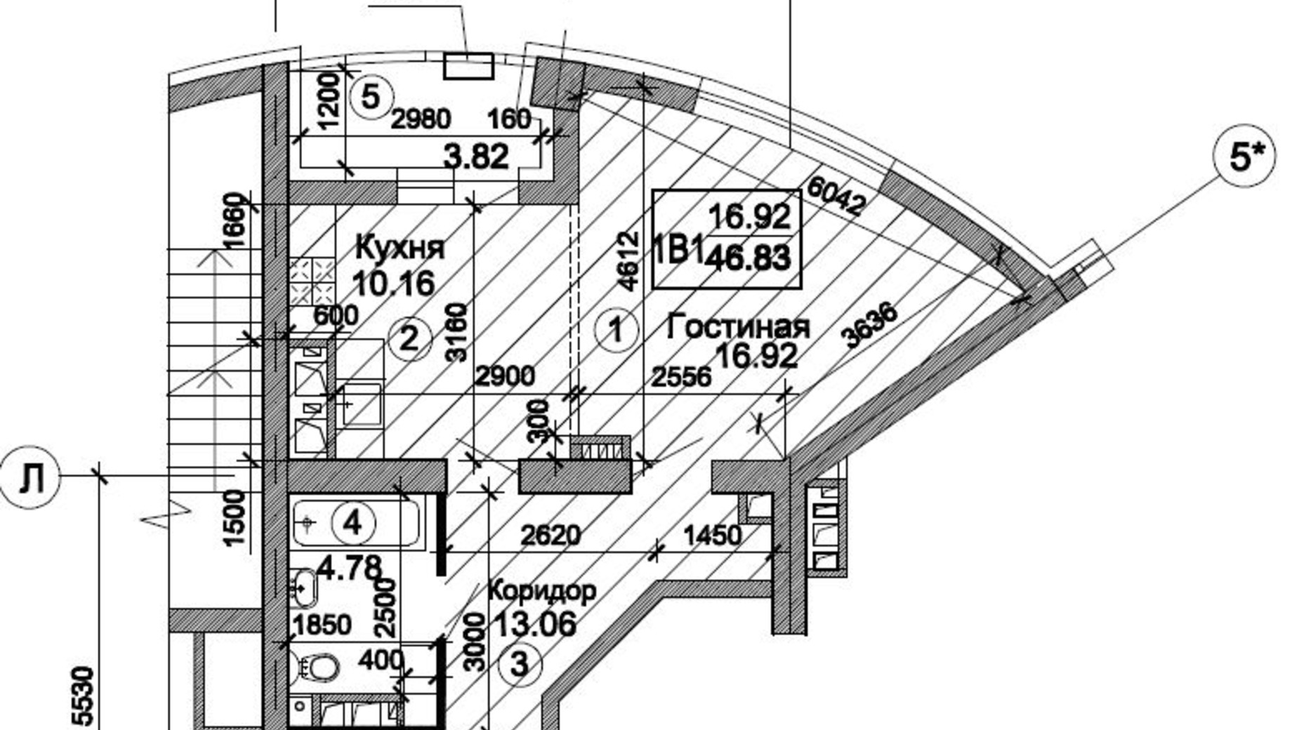 Планировка 1-комнатной квартиры в ЖК Триумф 47.99 м², фото 224738