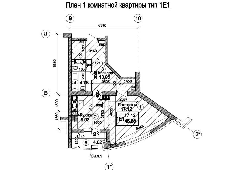 Планировка 1-комнатной квартиры в ЖК Триумф 49.15 м², фото 224739 Планировка 1-комнатной квартиры в ЖК Триумф 49.15 м², фото 224739