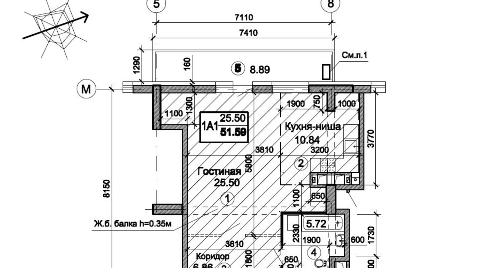 Планування 1-кімнатної квартири в ЖК Тріумф 58.19 м², фото 224740