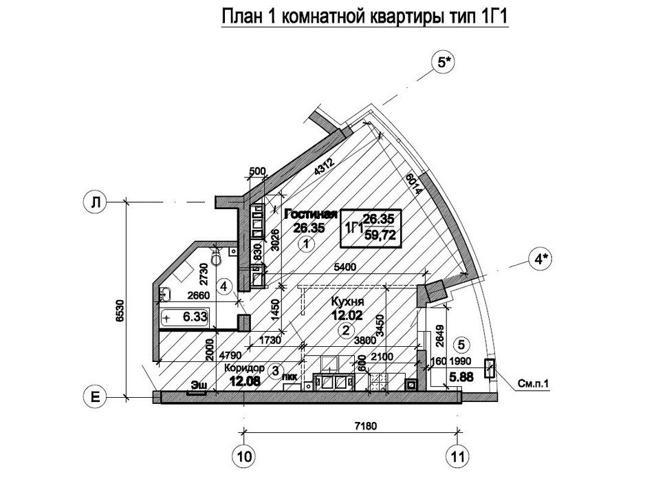 Планировка 1-комнатной квартиры в ЖК Триумф 63.55 м², фото 224741 Планировка 1-комнатной квартиры в ЖК Триумф 63.55 м², фото 224741