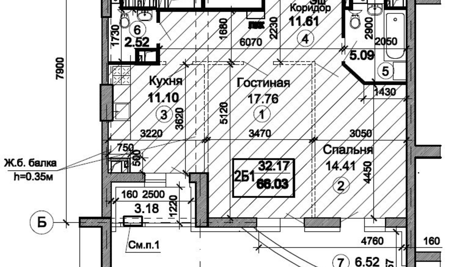 Планировка 2-комнатной квартиры в ЖК Триумф 73.67 м², фото 224744