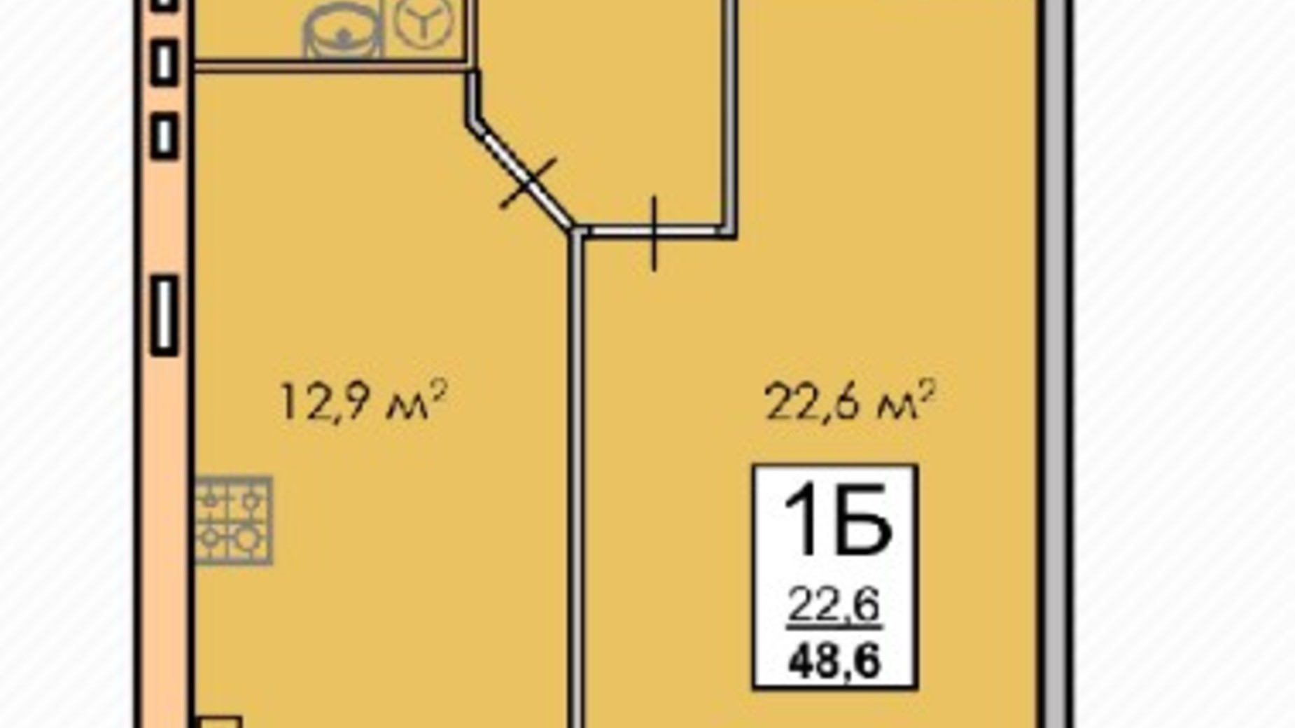 Планировка 1-комнатной квартиры в ЖК Andorra 48.6 м², фото 224764