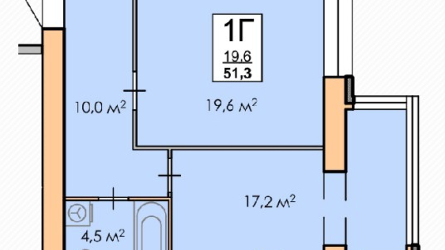 Планировка 1-комнатной квартиры в ЖК Andorra 51.3 м², фото 224768