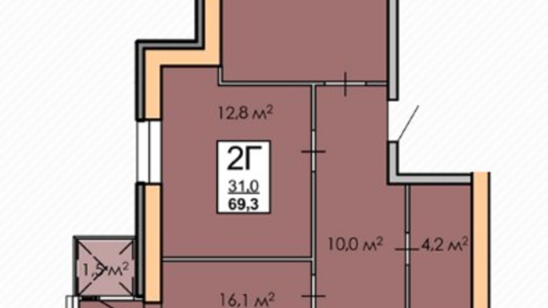 Планировка 2-комнатной квартиры в ЖК Andorra 69.3 м², фото 224769