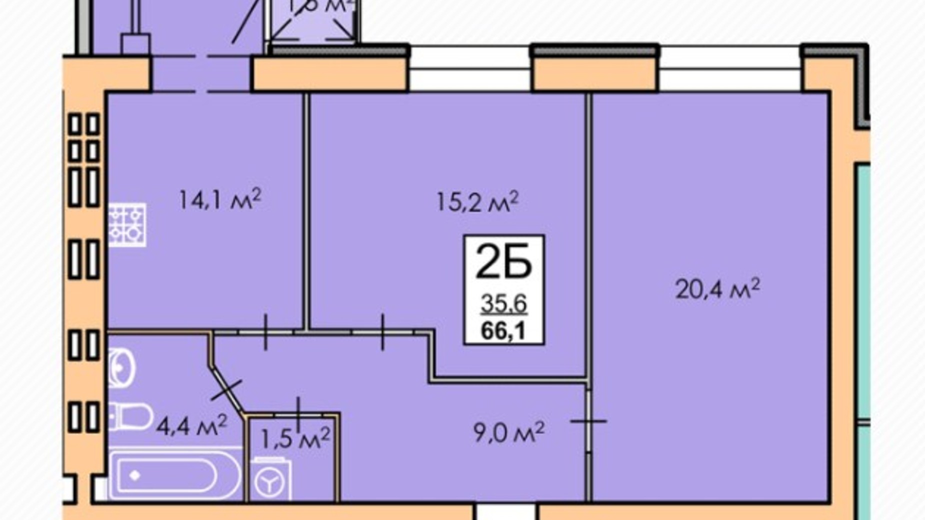 Планировка 2-комнатной квартиры в ЖК Andorra 66.1 м², фото 224772