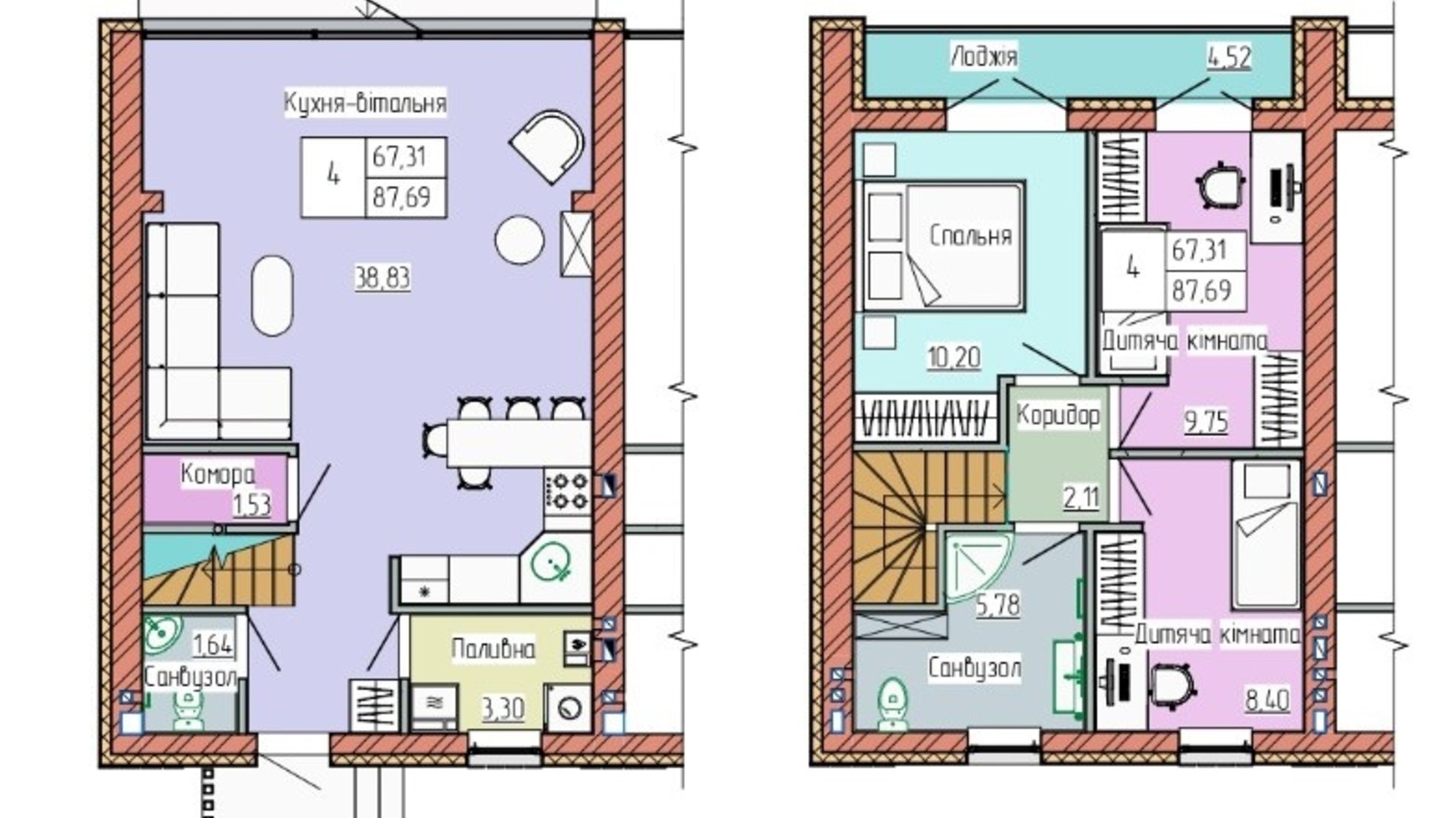 Планування багато­рівневої квартири в Таунхаус Green Home 92 м², фото 224938
