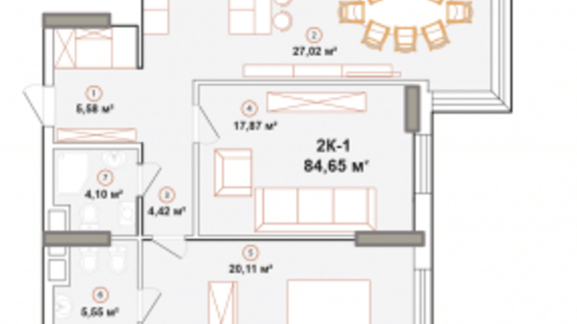 Планировка 2-комнатной квартиры в ЖК Edelweiss House 84.65 м², фото 225053