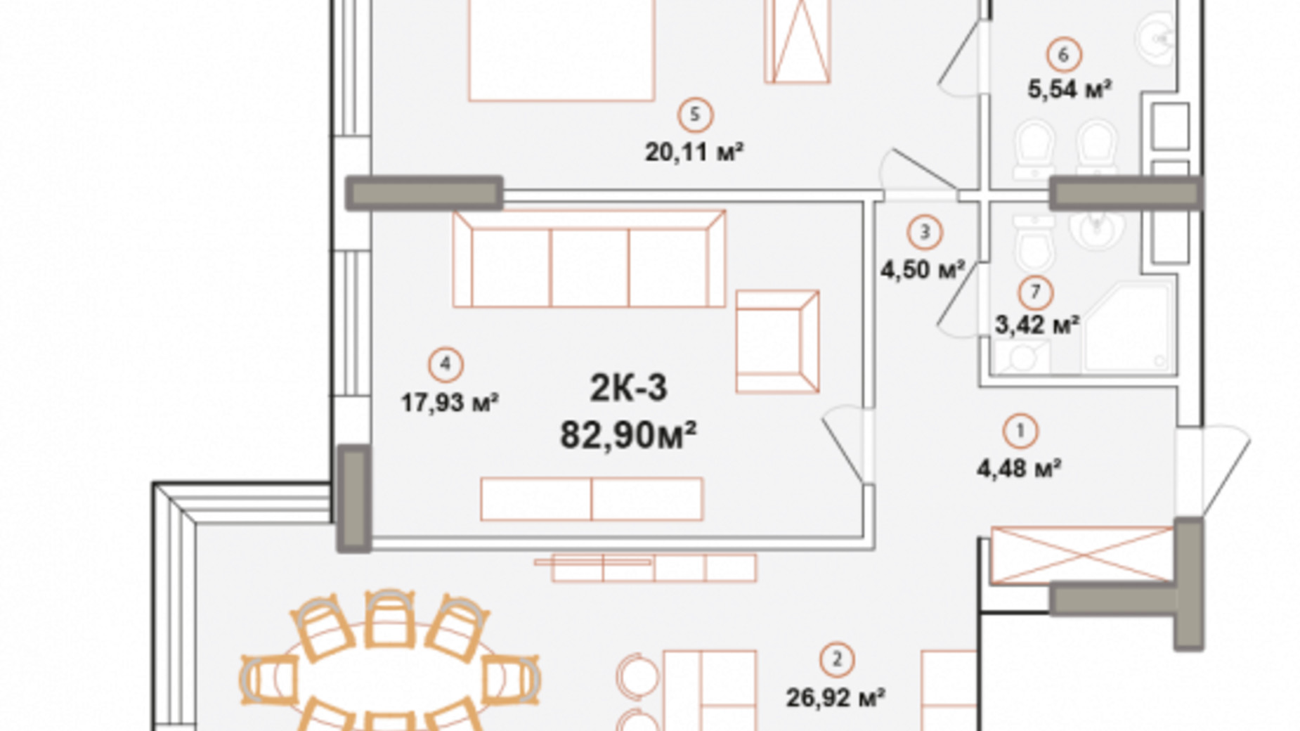 Планировка 2-комнатной квартиры в ЖК Edelweiss House 82.9 м², фото 225054