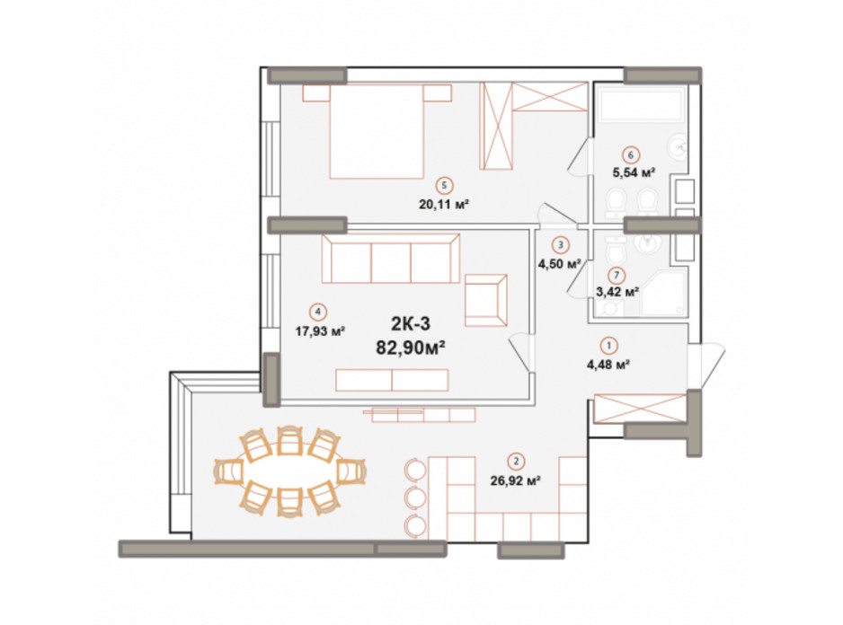 Планування 2-кімнатної квартири в ЖК Edelweiss House 82.9 м², фото 225054 Планування 2-кімнатної квартири в ЖК Edelweiss House 82.9 м², фото 225054