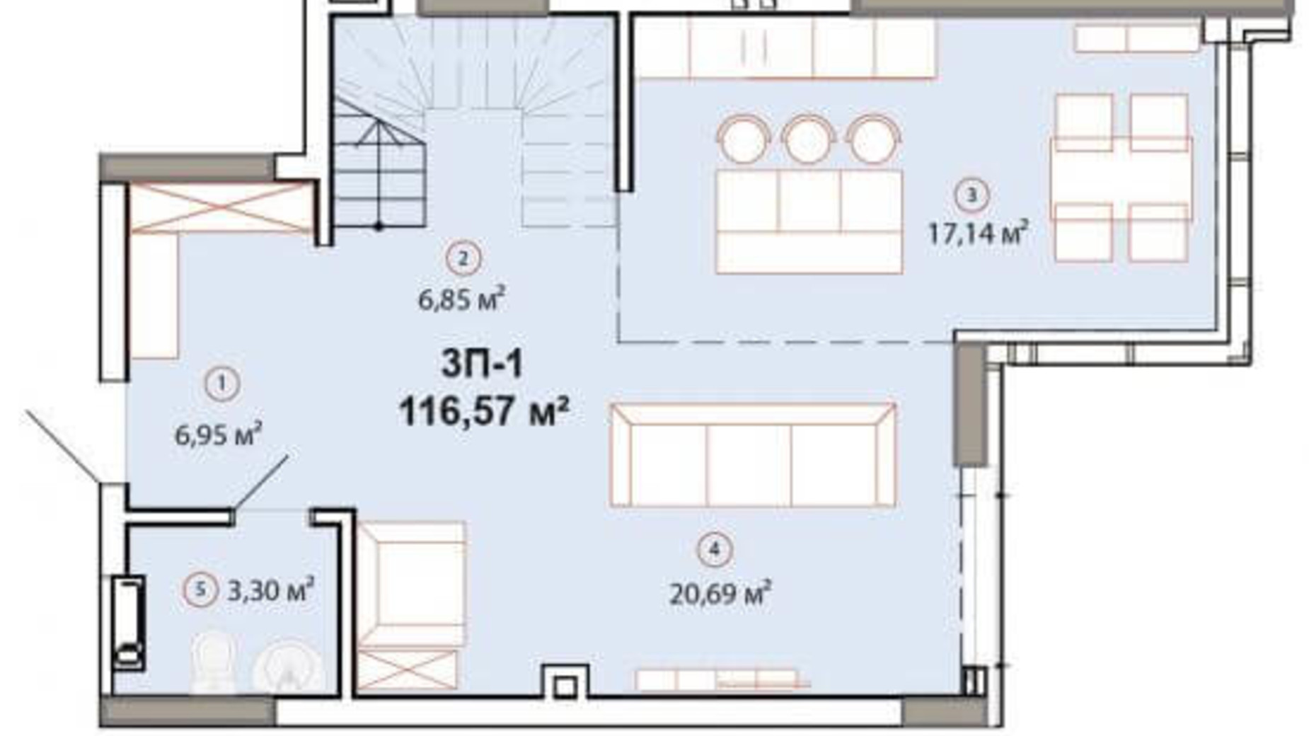 Планировка много­уровневой квартиры в ЖК Edelweiss House 116.57 м², фото 225065