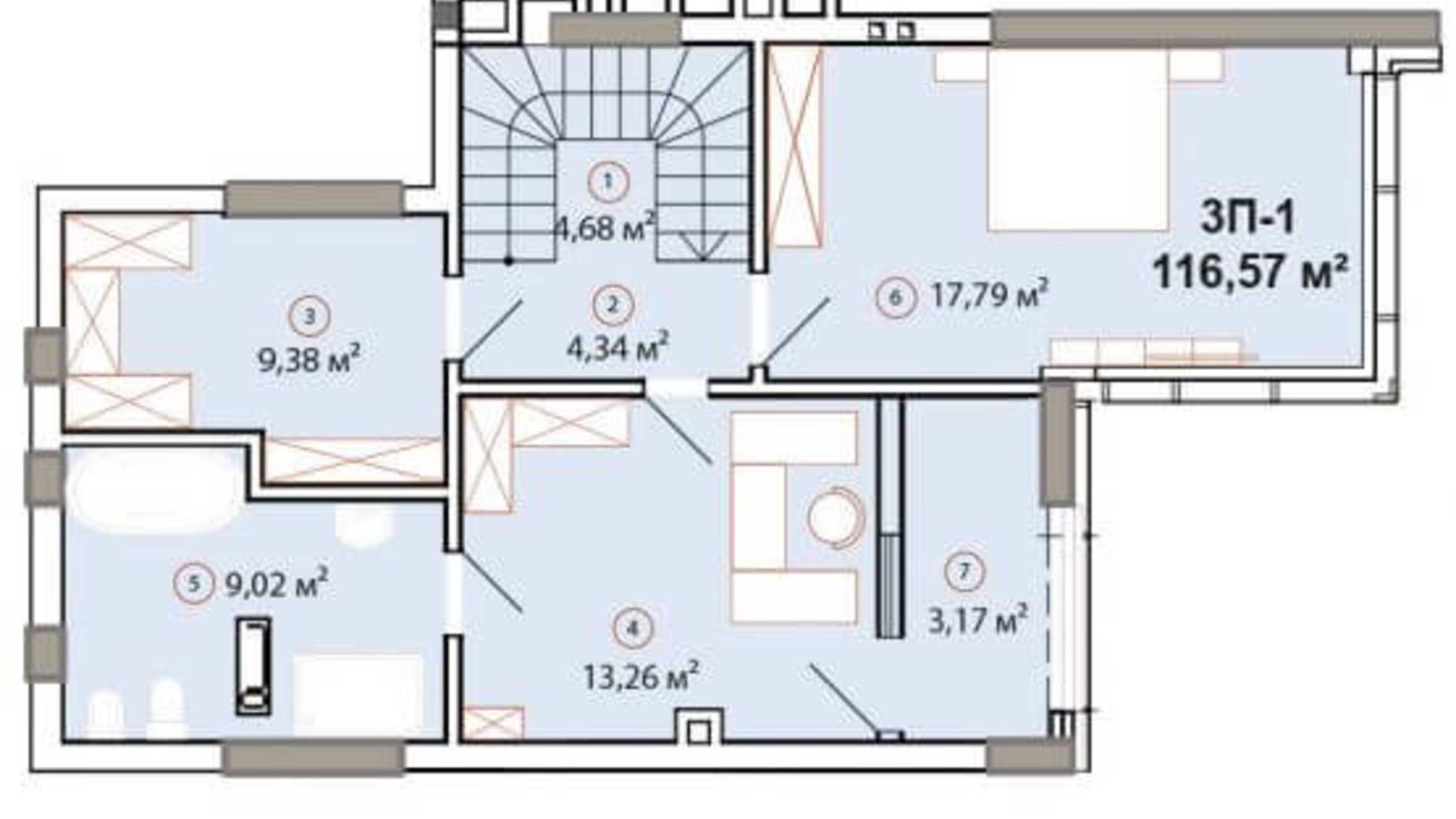 Планировка много­уровневой квартиры в ЖК Edelweiss House 116.57 м², фото 225066