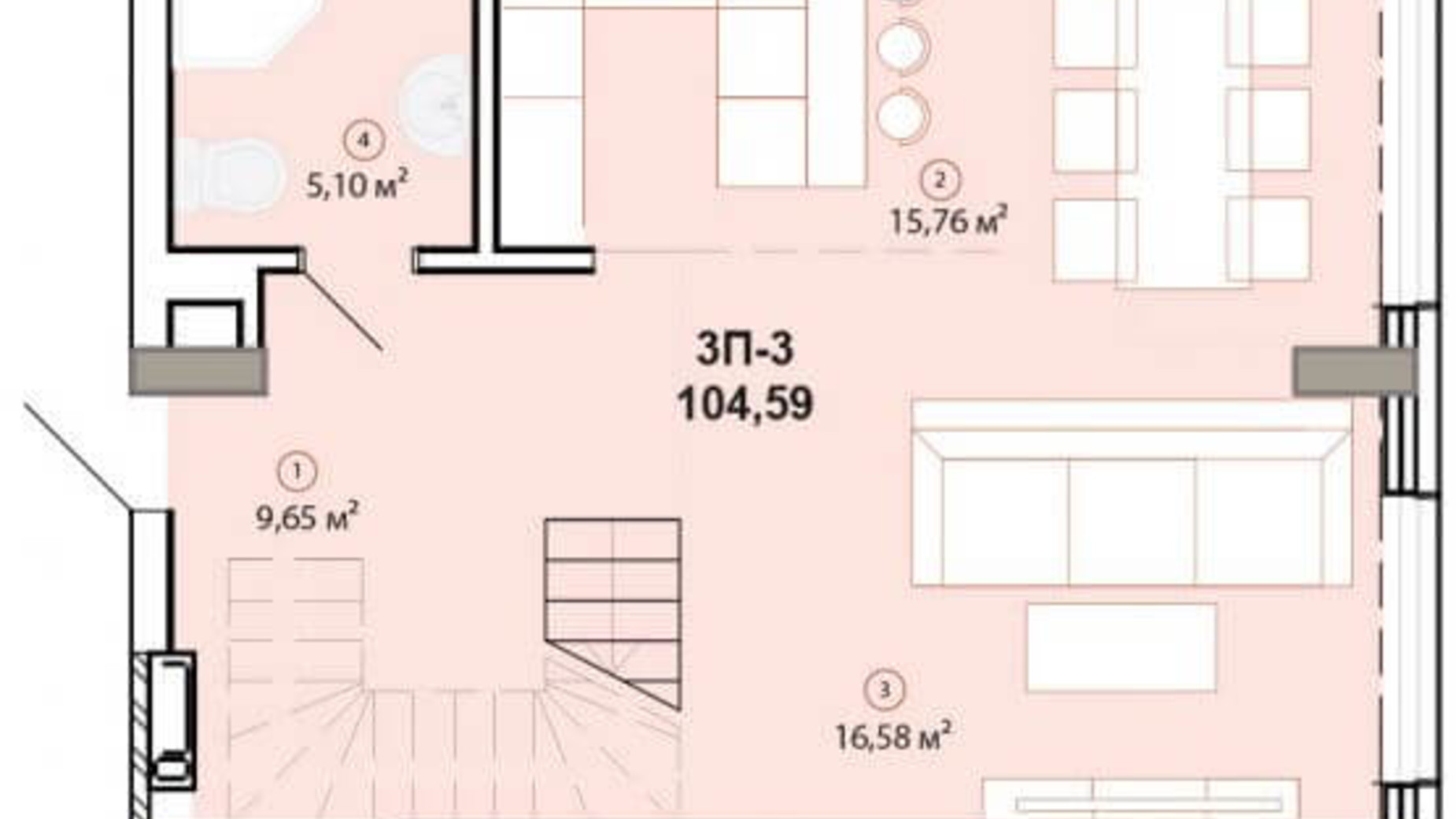 Планировка много­уровневой квартиры в ЖК Edelweiss House 104.59 м², фото 225134