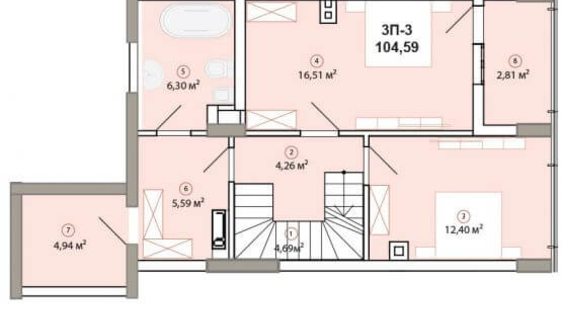 Планировка много­уровневой квартиры в ЖК Edelweiss House 104.59 м², фото 225135