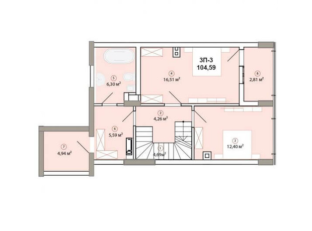 ЖК Edelweiss House: планування 3-кімнатної квартири 104.59 м²