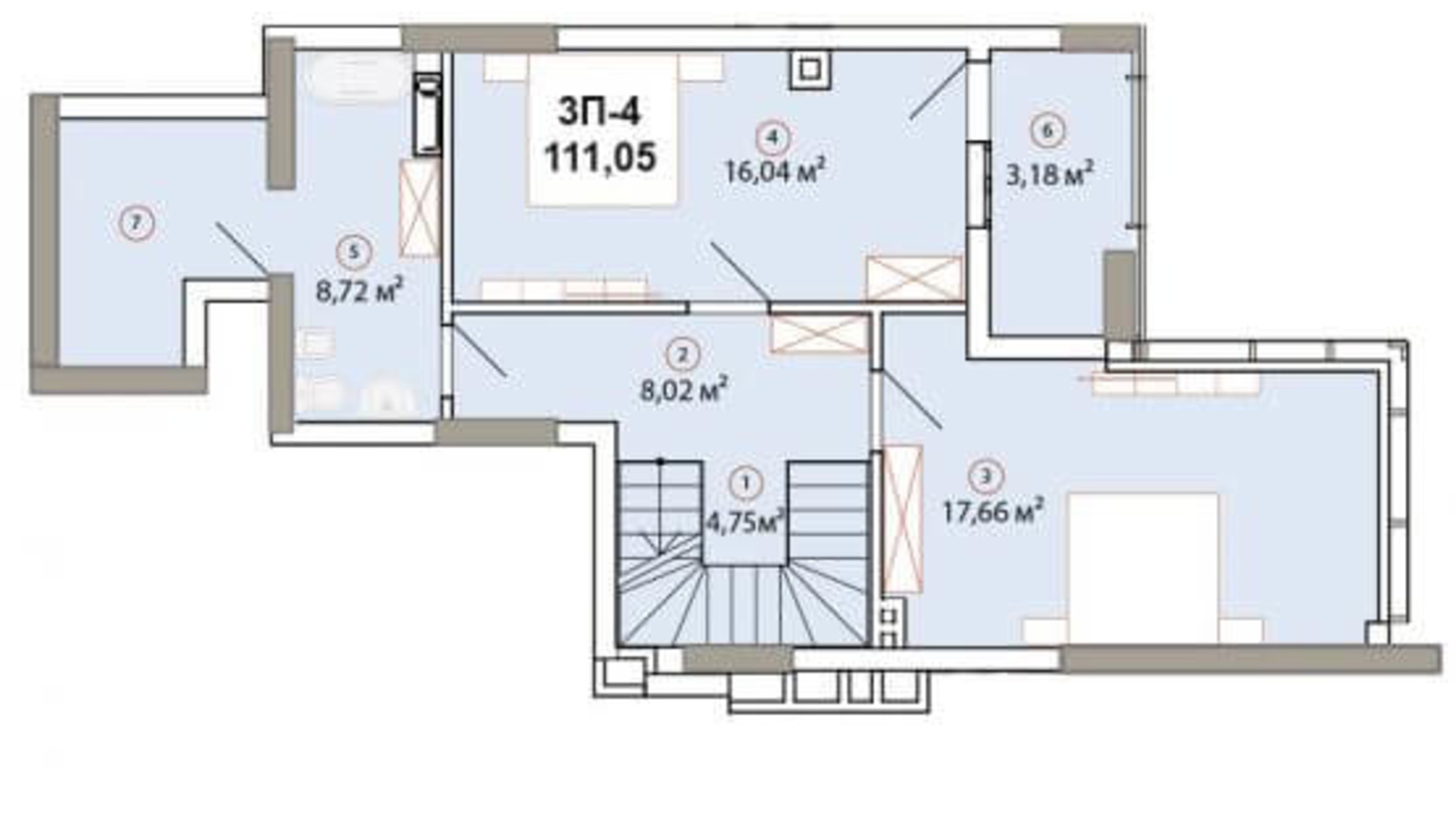 Планировка много­уровневой квартиры в ЖК Edelweiss House 111.05 м², фото 225136