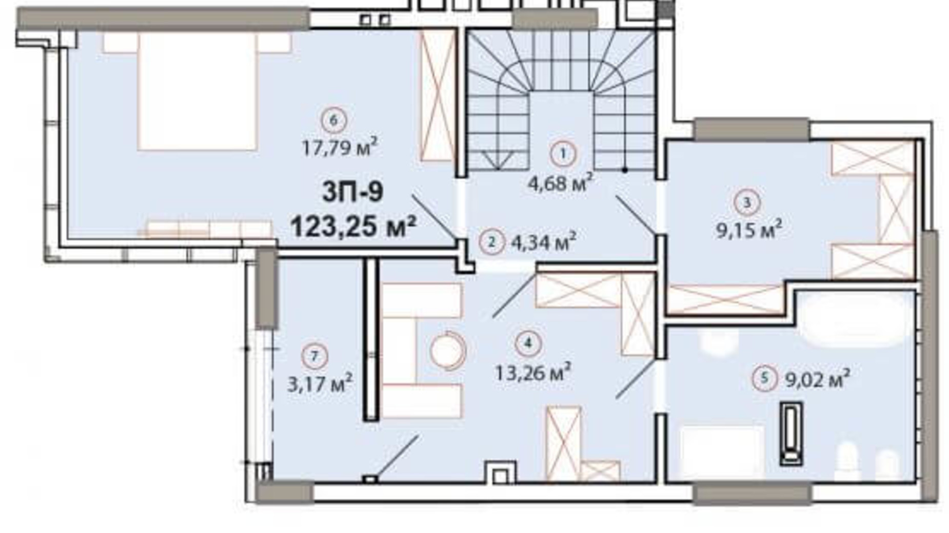 Планировка много­уровневой квартиры в ЖК Edelweiss House 123.47 м², фото 225142