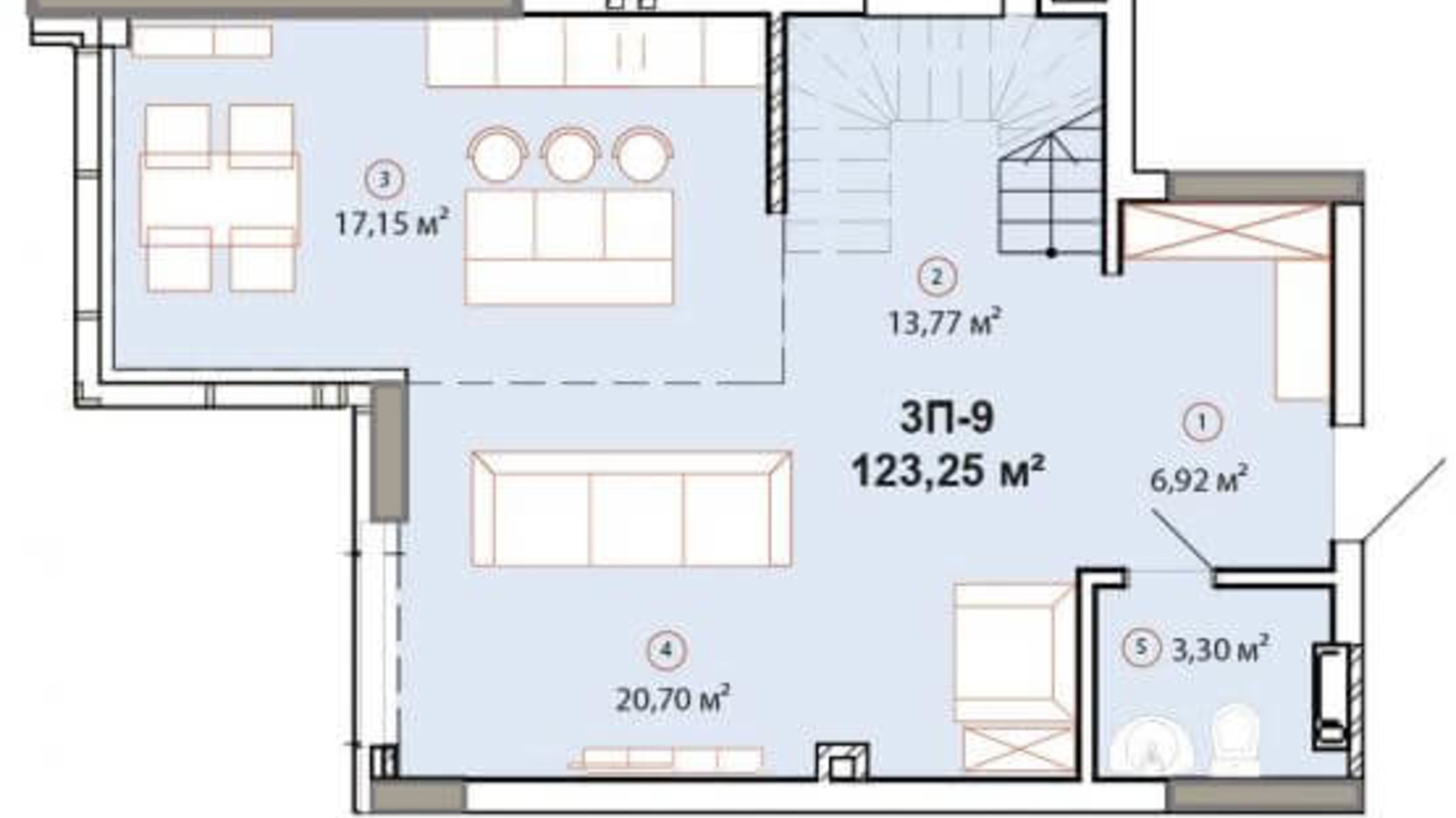 Планировка много­уровневой квартиры в ЖК Edelweiss House 123.47 м², фото 225143