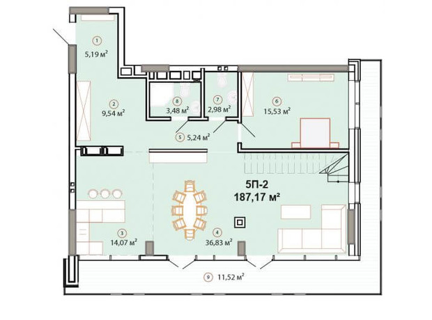 ЖК Edelweiss House: планування 5-кімнатної квартири 187.17 м²