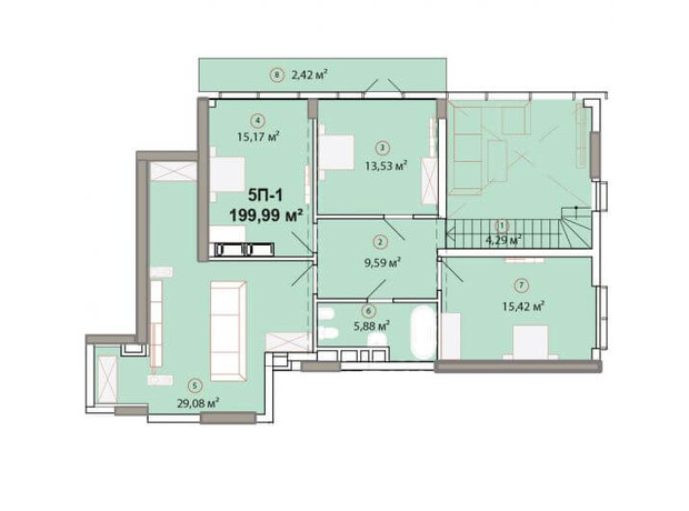ЖК Edelweiss House: планування 5-кімнатної квартири 199.99 м²