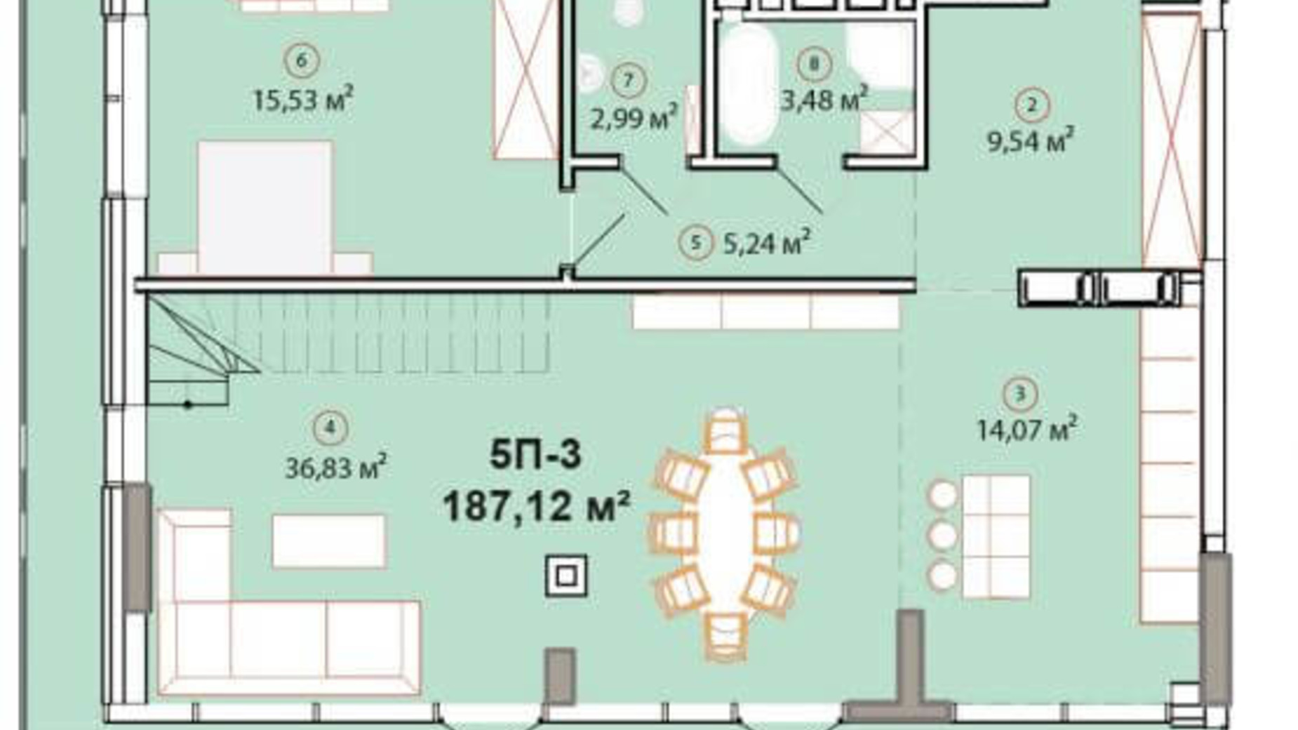 Планировка много­уровневой квартиры в ЖК Edelweiss House 187.12 м², фото 225163