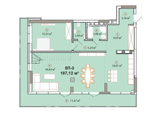 ЖК Edelweiss House: планировка 4-комнатной квартиры 187.12 м²