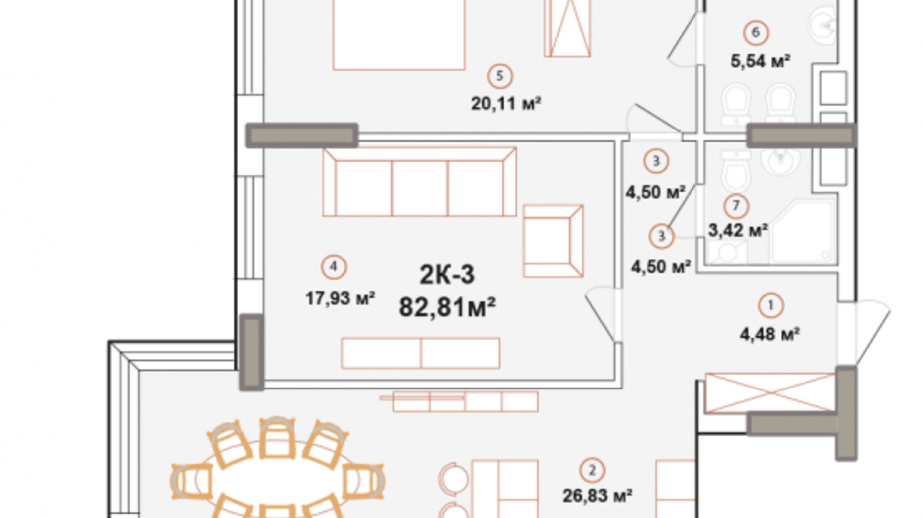 Планування 2-кімнатної квартири в ЖК Edelweiss House 82.81 м², фото 225172