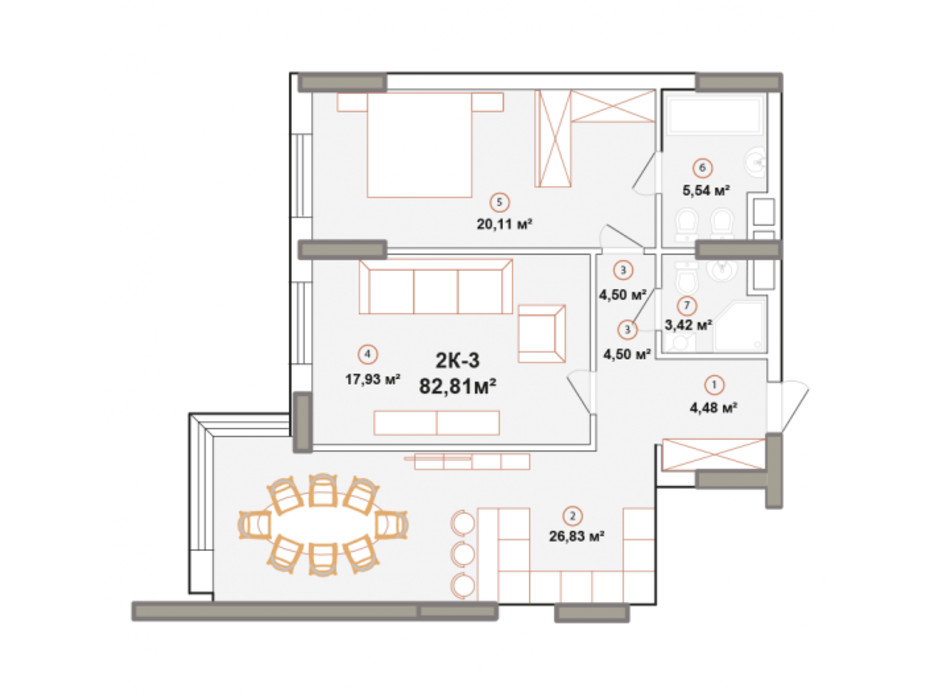 Планування 2-кімнатної квартири в ЖК Edelweiss House 82.81 м², фото 225172 Планування 2-кімнатної квартири в ЖК Edelweiss House 82.81 м², фото 225172